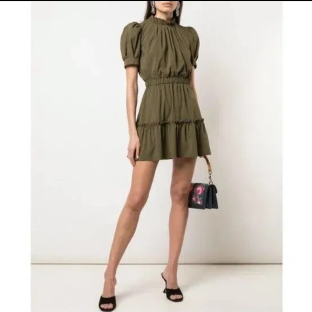 Alice & Olivia Olive Green Ruffle Mini Dress